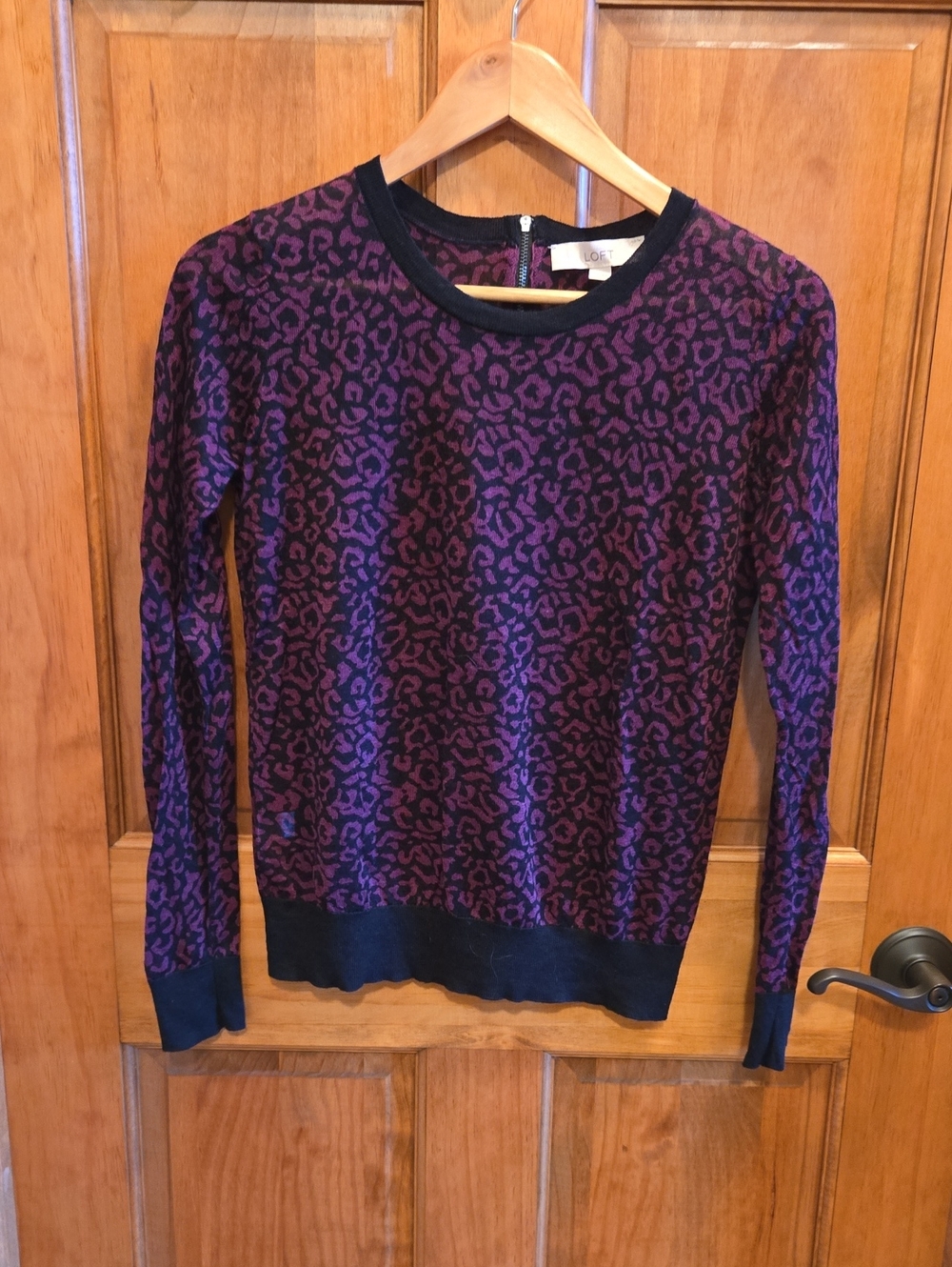 LOFT Purple Leopard Print Crewneck Sweater